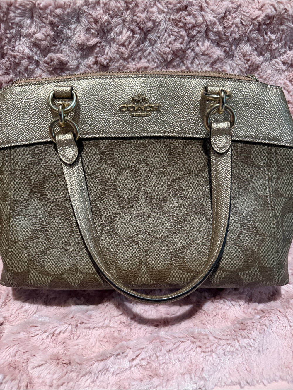 Coach Brown Signature Dome with Metallic Gold Trim